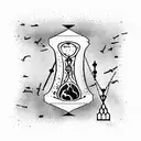 "As the sands of time slip away in the mystical broken hourglass, a full moon se tattoo design idea