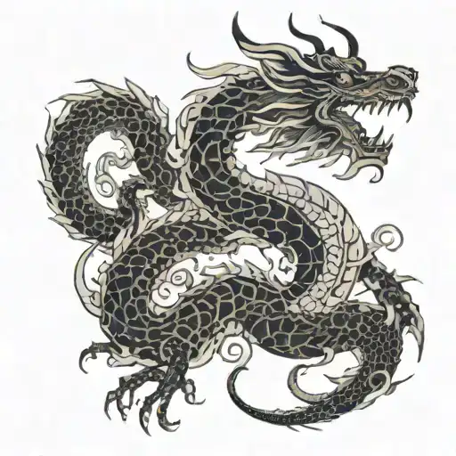 A traditional Japanese dragon intertwined with circuitry, symbolizing the fusion of ancient culture with modern technology tattoo design idea
