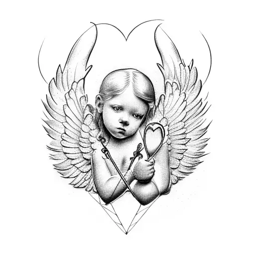 Cupid and a balance with a heart and a brain tattoo design idea