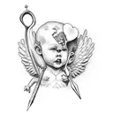 Cupid and a scale with a heart and a brain tattoo design idea