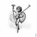 Cupid and a scale with a heart and a brain tattoo design idea