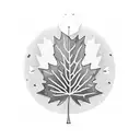 A trail winding through a Canadian maple leaf forest with a silhouette of a dog hiking alongside tattoo design idea