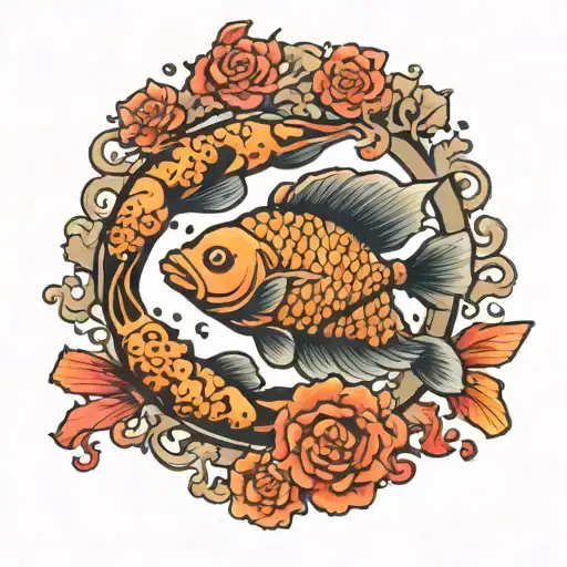 Gemini zodiac sign surrounded by Japanese coral fish  tattoo design idea
