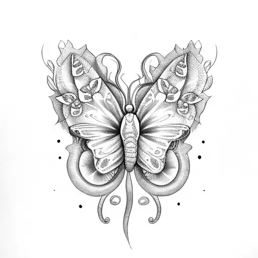 flowers, butterflies and snake tattoo design idea