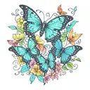 A vibrant color palette and butterflies with colorful flowers forming a heart shape, symbolizing love  tattoo design idea