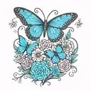 A vibrant color palette and butterflies with colorful flowers forming a heart shape, symbolizing love  tattoo design idea