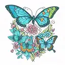A vibrant color palette and butterflies with colorful flowers forming a heart shape, symbolizing love  tattoo design idea