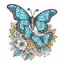 A vibrant color palette and butterflies with colorful flowers forming a heart shape, symbolizing love  tattoo design idea