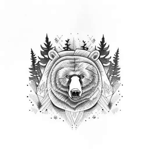 Forest with bear tattoo design idea