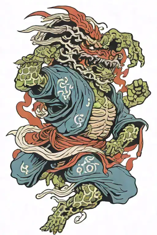 samuri fighting undead mongals tattoo design idea