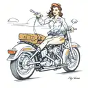 Harley Davidson pinup girl riding tattoo design idea