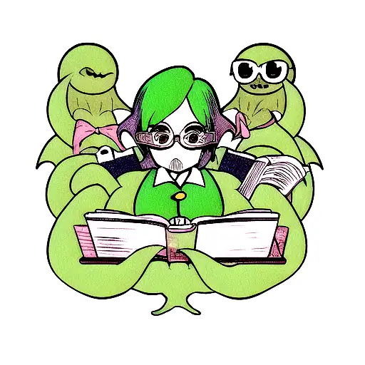 Cthulhu chan with glasses reading a book  tattoo design idea