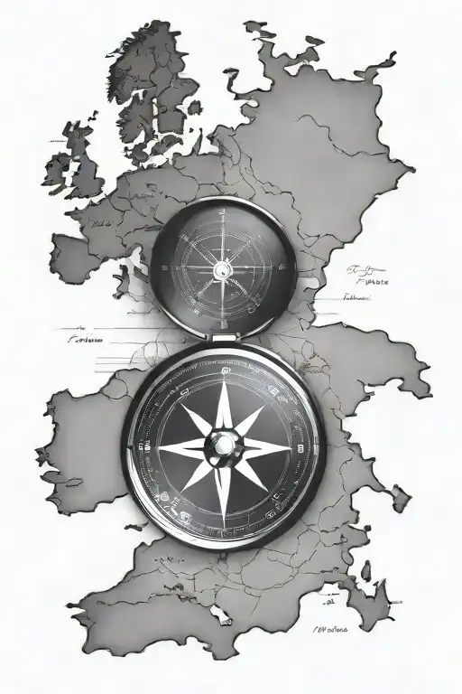 compass western  europe map outline drawing tattoo tattoo design idea