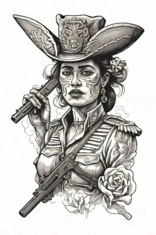 Mexican revolution solider with female face  tattoo design idea