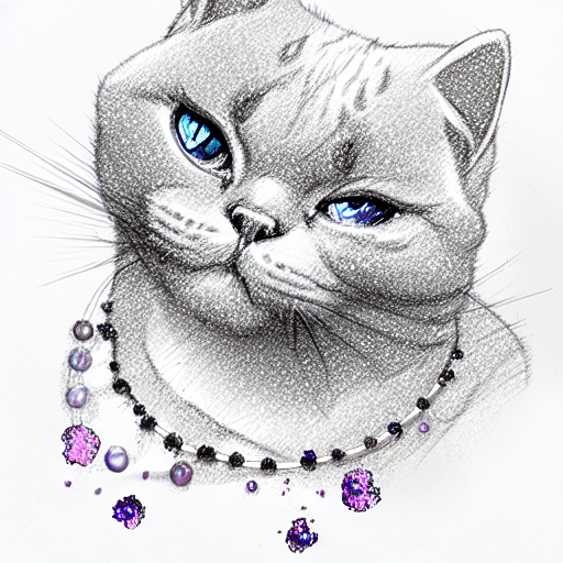 glitter white rose with purple gems, pearls and a british shorthair cat tattoo design idea