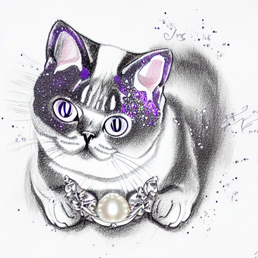 glitter white rose with purple gems, pearls and a british shorthair cat tattoo design idea