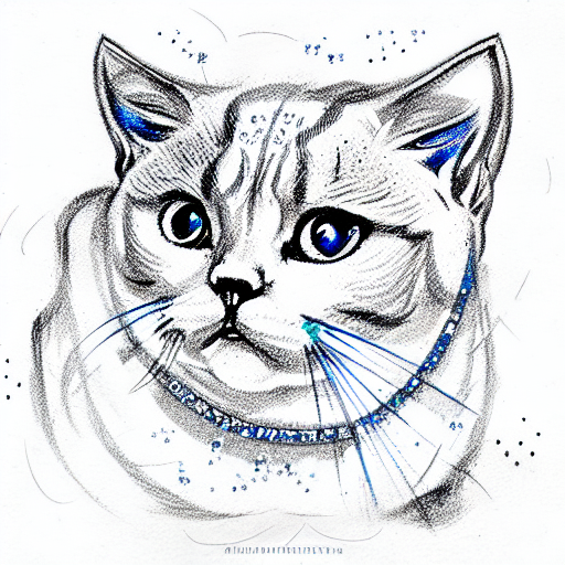 white rose with blue rhinestones,spikes and a british shorthair tattoo design idea