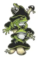 frog laying beneath mushroom tattoo design idea