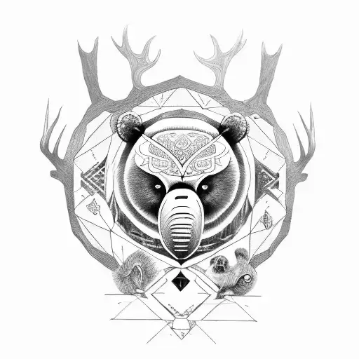 Bear, Owl, Elephant, Deer tattoo design idea