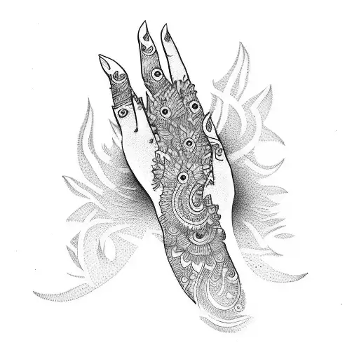 henna style with fish and fatima hand on sleeve tattoo design idea