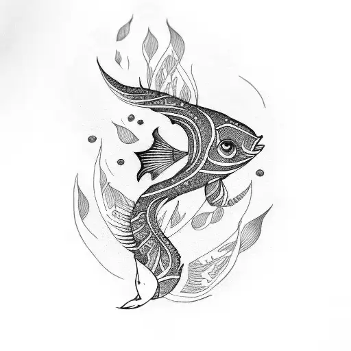 henna style with fish and fatima hand tattoo design idea