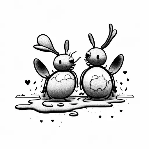 cartoon outline couple bugs in the mud happily in love tattoo design idea