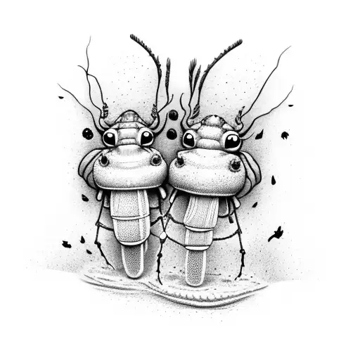 cartoon two bugs in mud in love wearing gumboots  tattoo design idea
