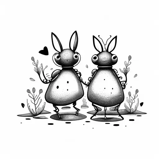 cartoon couple bugs living in the mud happily in love doing bug stuff tattoo design idea