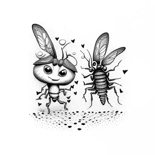cartoon two bugs in mud in love wearing gumboots  tattoo design idea