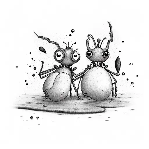 cartoon couple bugs living in the mud happily in love doing bug stuff tattoo design idea