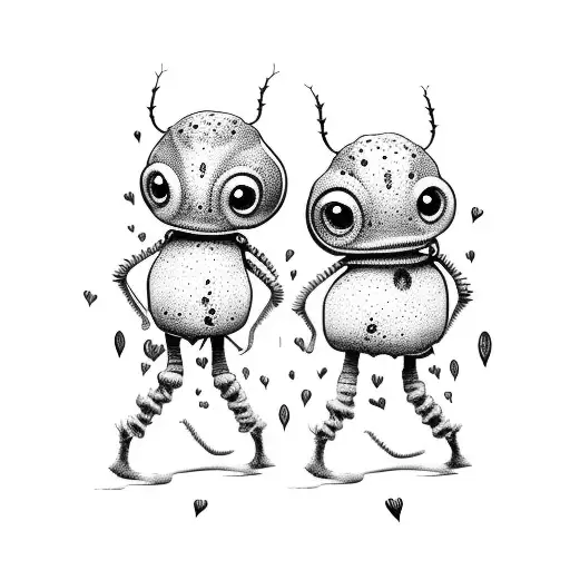 cartoon two bugs in mud in love wearing gumboots  tattoo design idea