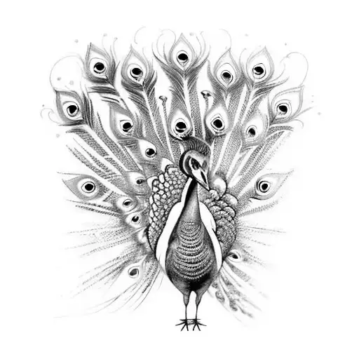 An elegant peacock wearing a fashionable gown, showcasing your love for animals and fashion tattoo design idea