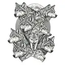 wolf pack 2 adults four cubs full moon tattoo design idea