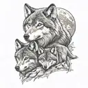 wolf pack 2 adults four cubs full moon tattoo design idea