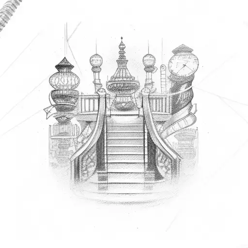 STAIRCASE WITH CASINO THINGS ON THE RIGHT tattoo design idea