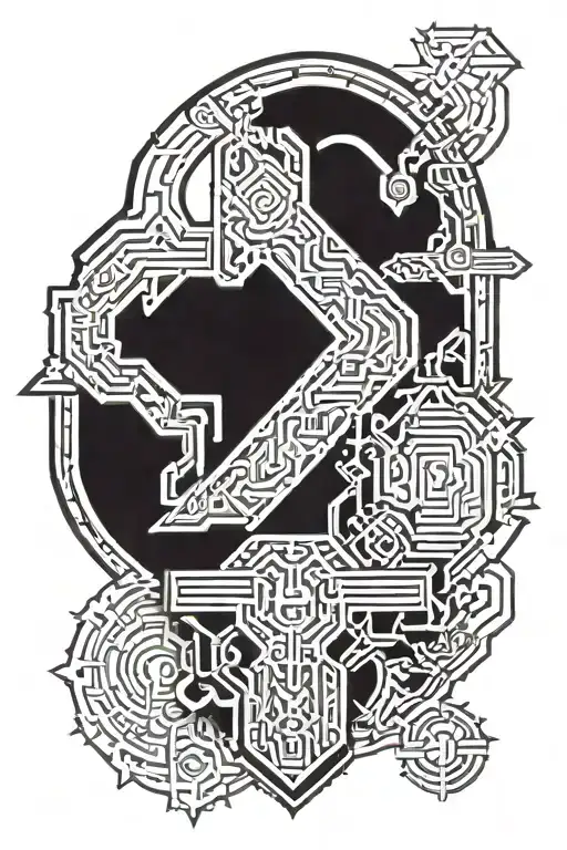 The doom slayer symbol embedded in norsk and viking style sleeve lower arm tattoo design idea