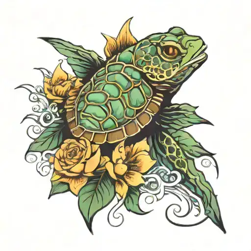 tortuga, raya marina,pez koi tattoo design idea