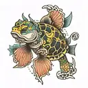 tortuga, raya marina,pez koi tattoo design idea