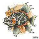 tortuga, raya marina,pez koi tattoo design idea