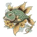 tortuga, raya marina,pez koi tattoo design idea