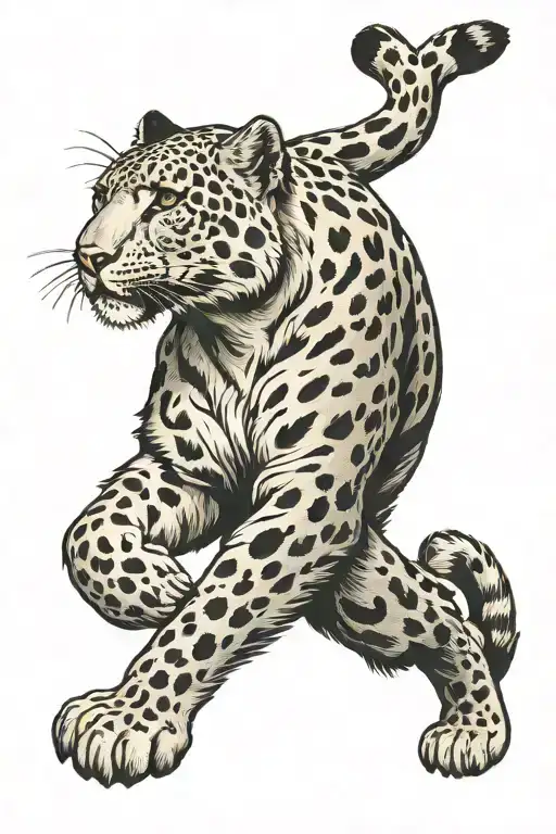 snow leopard walking tattoo design idea