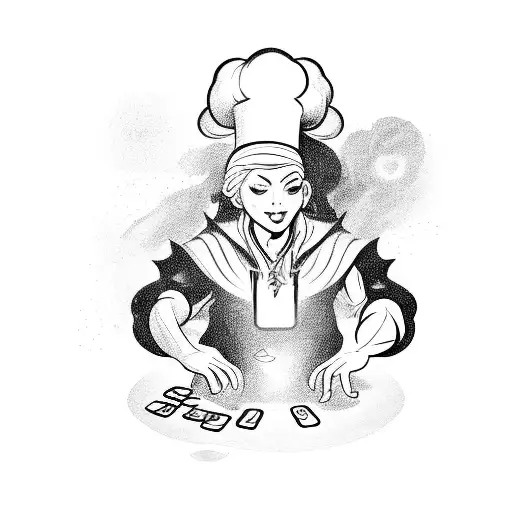 A magical chef conjuring a feast with playing cards from Magic: The Gathering tattoo design idea