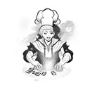 A magical chef conjuring a feast with playing cards from Magic: The Gathering tattoo design idea