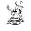 A magical chef conjuring a feast with playing cards from Magic: The Gathering tattoo design idea