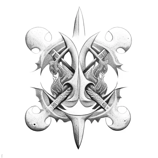 Surfing and trident tattoo design idea