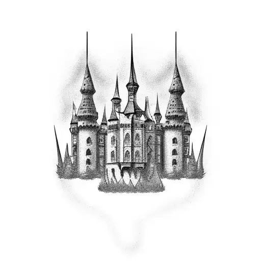gothic castle tattoo design idea