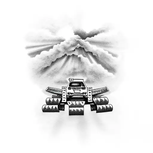 monster truck with kids names tattoo design idea