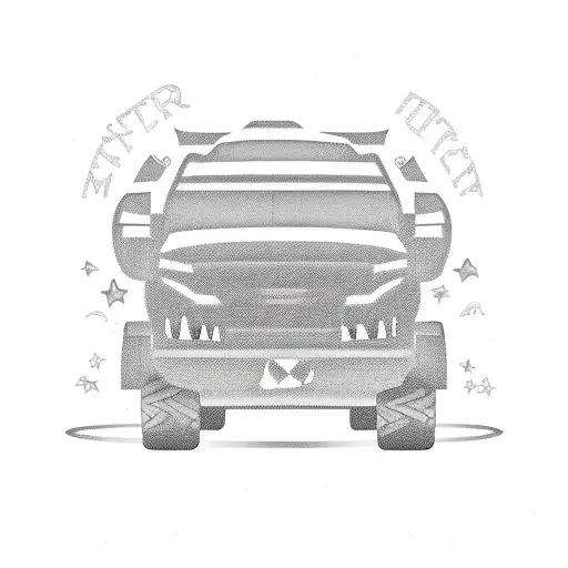 monster truck with kids names tattoo design idea