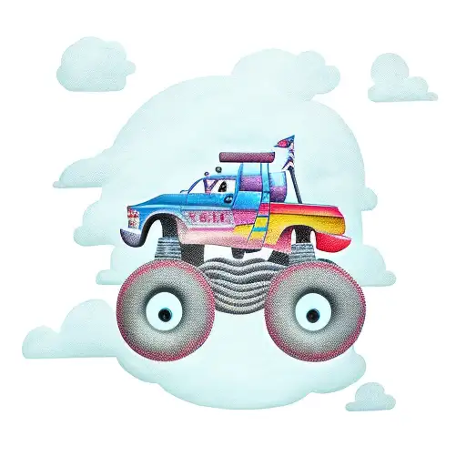 monster truck with kids names tattoo design idea