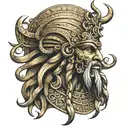 Sumerian god Enki, in black and gold, looking young and looking slightly sideways tattoo design idea